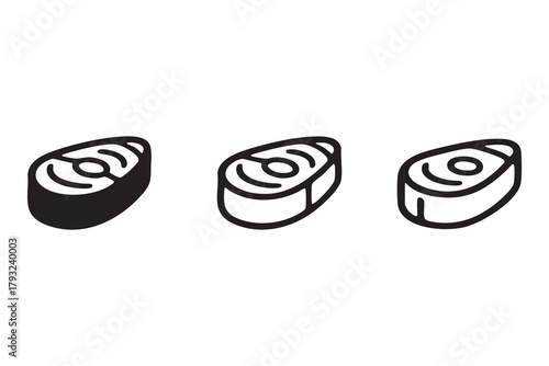 Vector Salmon steak line and solid icon pack outline different style. Symbol, logo