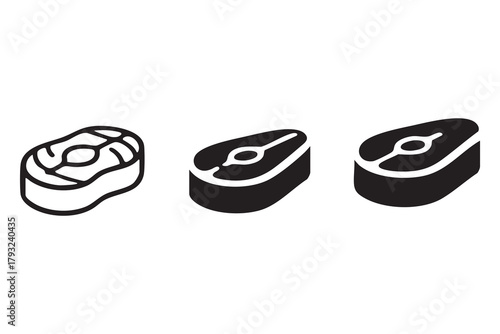 Vector Salmon steak line and solid icon pack outline different style. Symbol, logo