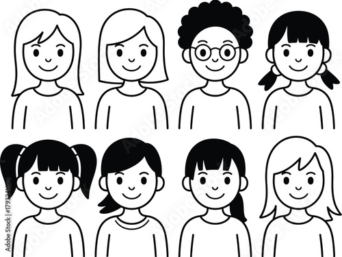 A diverse group of cartoon people are shown in a grid-like composition.