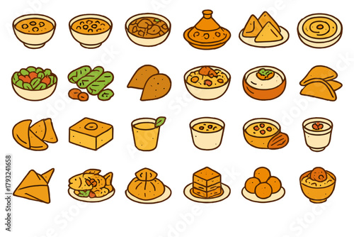 Seamless pattern with traditional Indian food illustrations