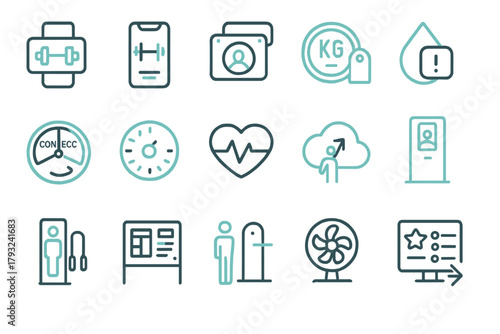 Seamless pattern with neon fitness and health tech icons