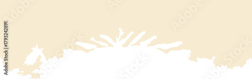 Minimalist winter silhouette illustration showing pine branches and Christmas foliage along the bottom edge against a soft beige background.