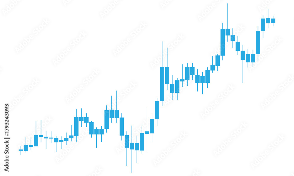 Obraz premium Blue candlestick chart showing upward trend