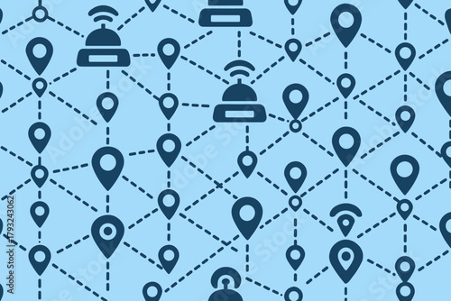 Seamless pattern with map pins and smart service icons