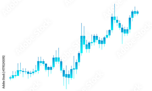 Blue candlestick chart showing upward trend
