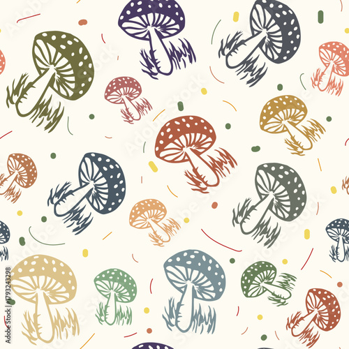 seamless vector pattern with colored toadstools