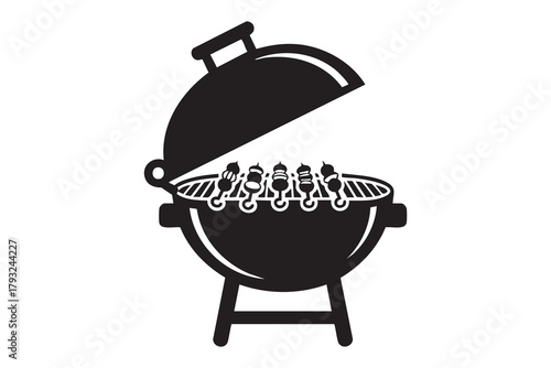 Vector BBQ grill with skewers line and solid icon pack outline different style. Symbol, logo