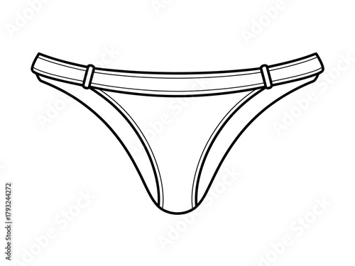 A simple line drawing of a women's bikini bottom is displayed.