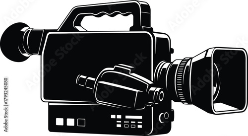 Illustration of vintage video camera in black and white style
