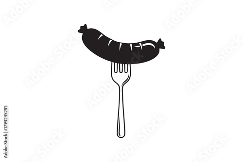 Vector Sausage on fork line and solid icon pack outline different style. Symbol, logo