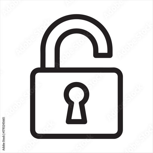Simple line art icon of an open padlock symbolizing security unlocked access and freedom