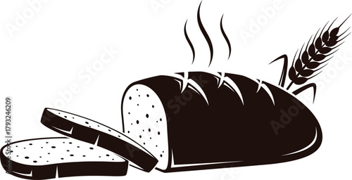 Illustration of loaf of bread with wheat ear, illustration