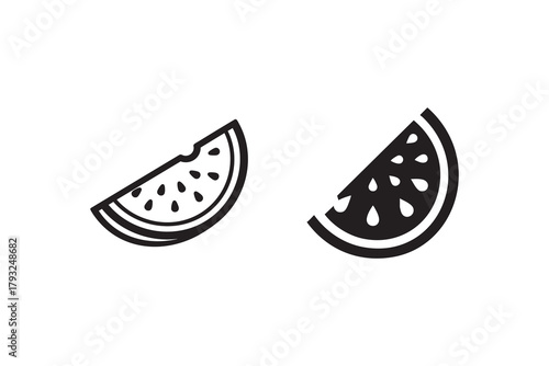 Vector Watermelon slice line and solid icon outline different style. Symbol, logo