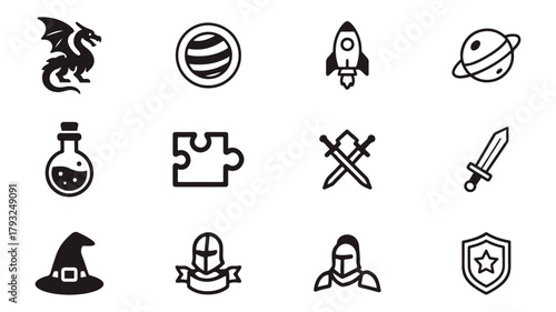 Flat vector icons for a fantasy mobile game