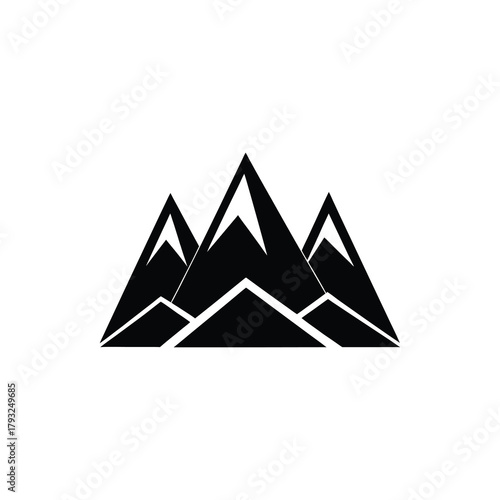 Black and White Abstract Mountain Peaks Logo Vector Illustration - Minimalist Alpine Summit Icon