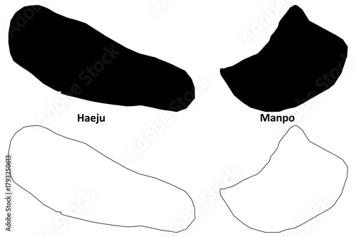 Haeju and Manpo city (North Korea, Democratic People's Republic of Korea, DPRK) map vector illustration, scribble sketch Manpho map