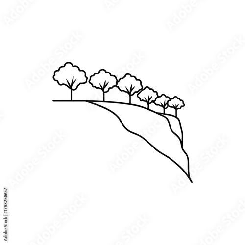 Minimalist Line Art Drawing of Trees Growing on a Cliff Edge