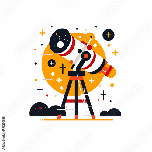 Vibrant vector illustration of a modern astronomical telescope, perfect for exploring space, stars, and scientific discoveries.