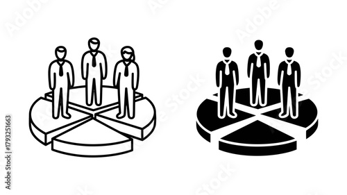 Business team on pie chart concept of collaboration, partnership, and contribution to achieve common goals and shared success