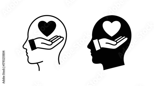 Vector Illustration of a head with a heart in it, representing the concept of caring and compassion