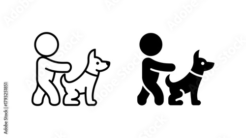 Person petting a dog icon simple vector illustration of a man touching a dogs back love and care for animals