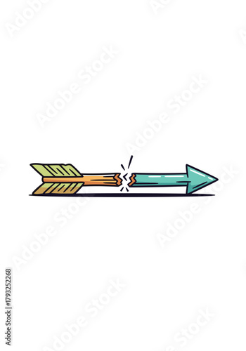 Broken arrow illustration with a clear break in the middle and two distinct colored halves.