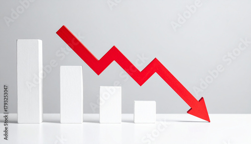 Free Download Minimalist white graph with red arrow pointing down, financial decline, business risk and market loss - GFXLoad