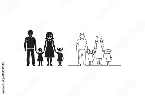 Vector family line and solid icon pack outline different style. Symbol, logo