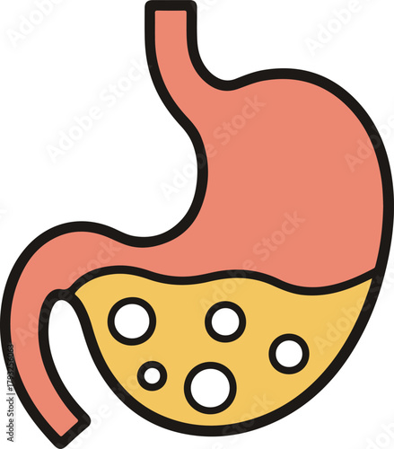 Human stomach organ with digestive fluid, basic medical line art vector illustration