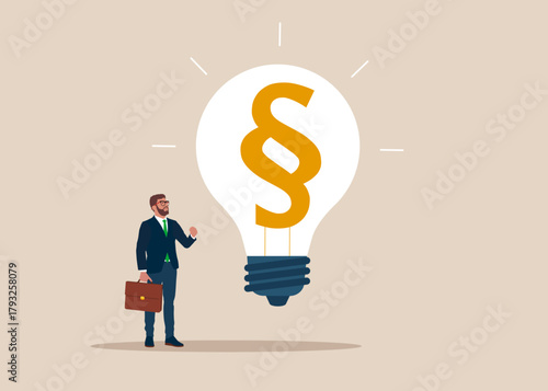 Symbols of paragraph on Light bulb. Lawyer and advocate services. Vector flat illustration