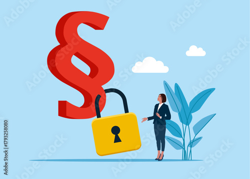 Symbols of paragraph locked. Lawyer and advocate services. Vector flat illustration