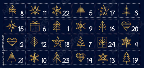 advent calendar 24 different motifs vector illustration