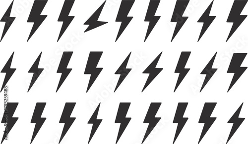 Grid of Black Lightning Bolt Icons electricity power