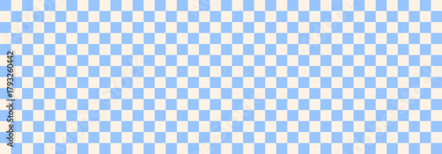 Handdrawn Checkerboard Background. White checker pattern with blue sea motif for a funky table decor and retro wallpaper bg..