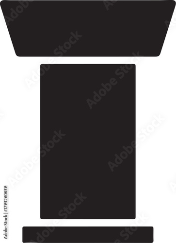 Black silhouette of a simple pedestal or plinth with a flat top stand base on transparent background