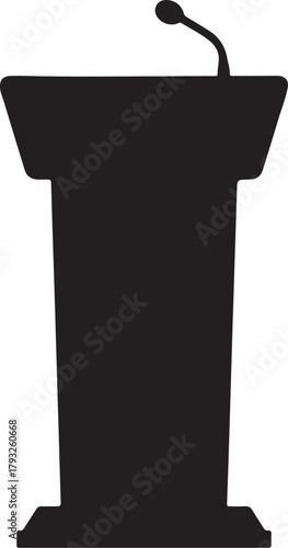 Black silhouette of a speaker's podium with a microphone lectern speech on transparent background