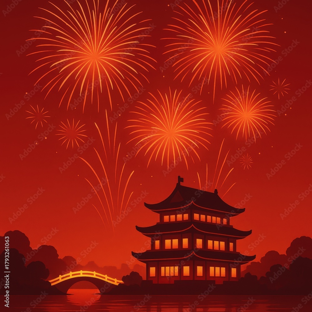 Obraz premium Chinese temple in the night for new year celebration.