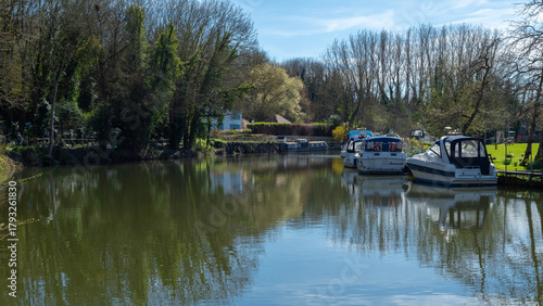 Boats on the river Medway between Maidstone and Allington Lock in Kent, England