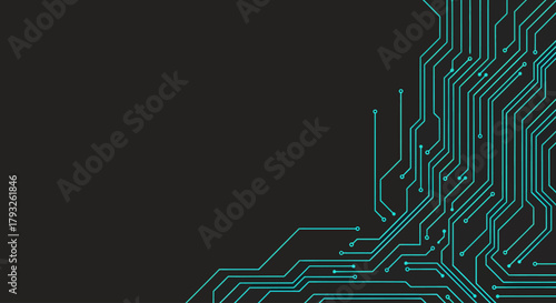 Circuit Board Design with Teal Lines on Dark Background