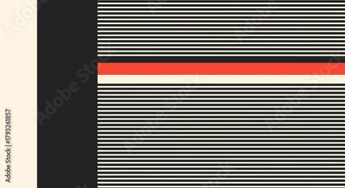 Abstract geometric pattern with thin lines in cream, black, and red creating a modern, minimalist background for design