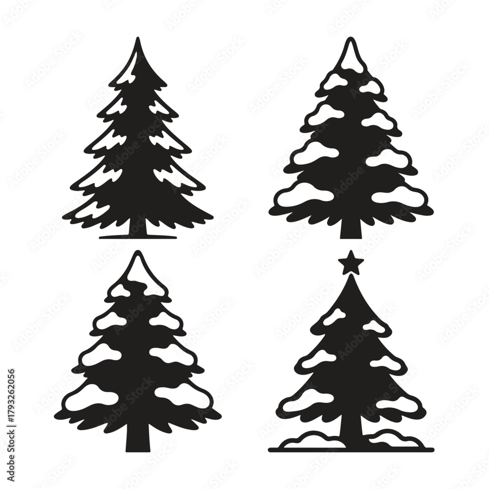 Obraz premium Christmas Tree Silhouette Vector Set