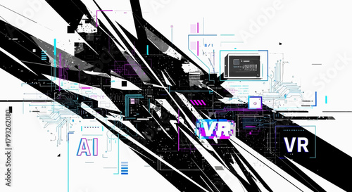 Abstract Digital Art with AI and VR Concepts.
