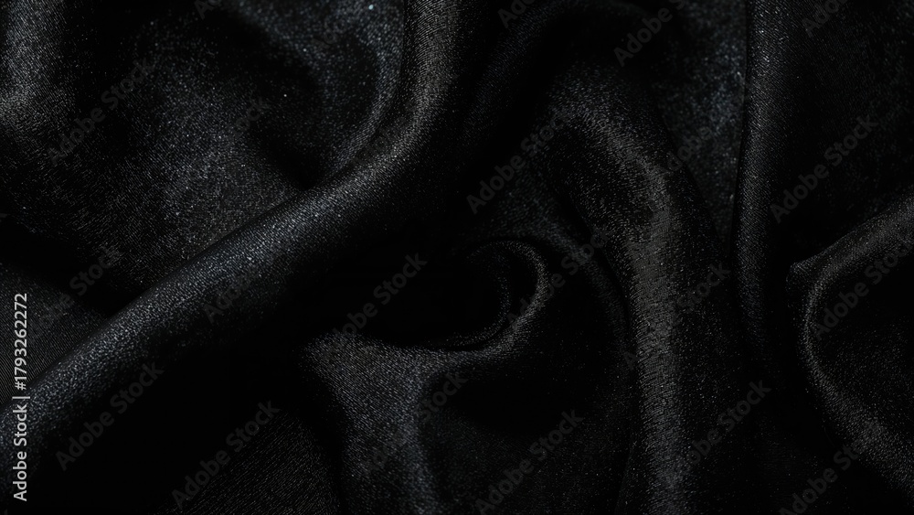 Fototapeta premium Close-up of black fabric with soft folds and texture.