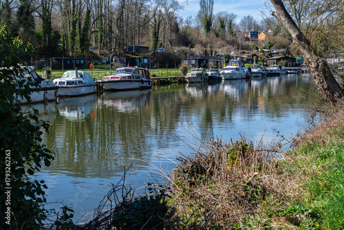 Boats on the river Medway between Maidstone and Allington Lock in Kent, England