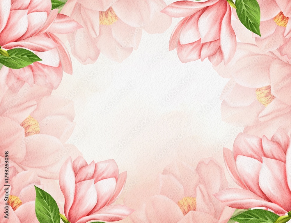 Naklejka premium Watercolor Magnolia Flowers Frame Background