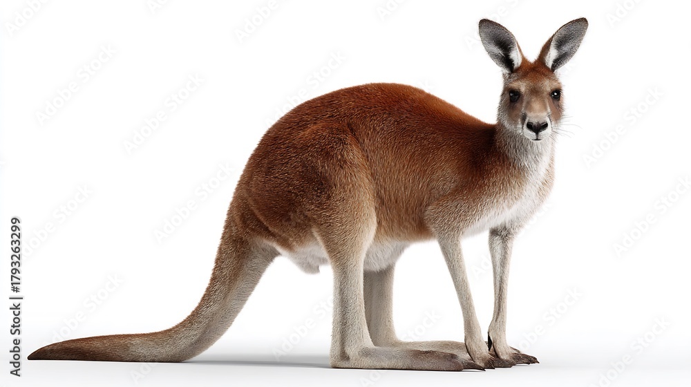 Fototapeta premium Majestic Marsupial: A Portrait of a Powerful Creature Against a Pure White Background.