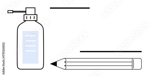 Pump bottle and pencil in minimalistic style emphasize hygiene, creativity, and education. Ideal for health, learning, office, wellness, design productivity and organization concepts. Simple flat
