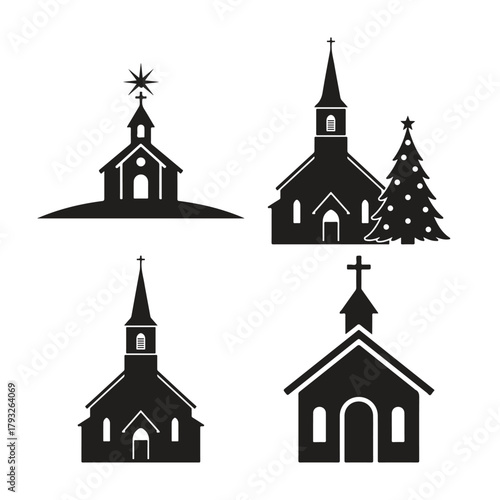 Christmas Church Silhouette Vector Set