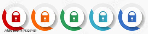 Padlock, security vector icons, flat icon set for logo design, webdesign and mobile applications, colorful web button collection in eps 10