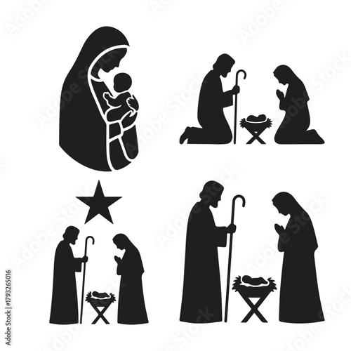 Christmas Nativity Scene Silhouette Illustration